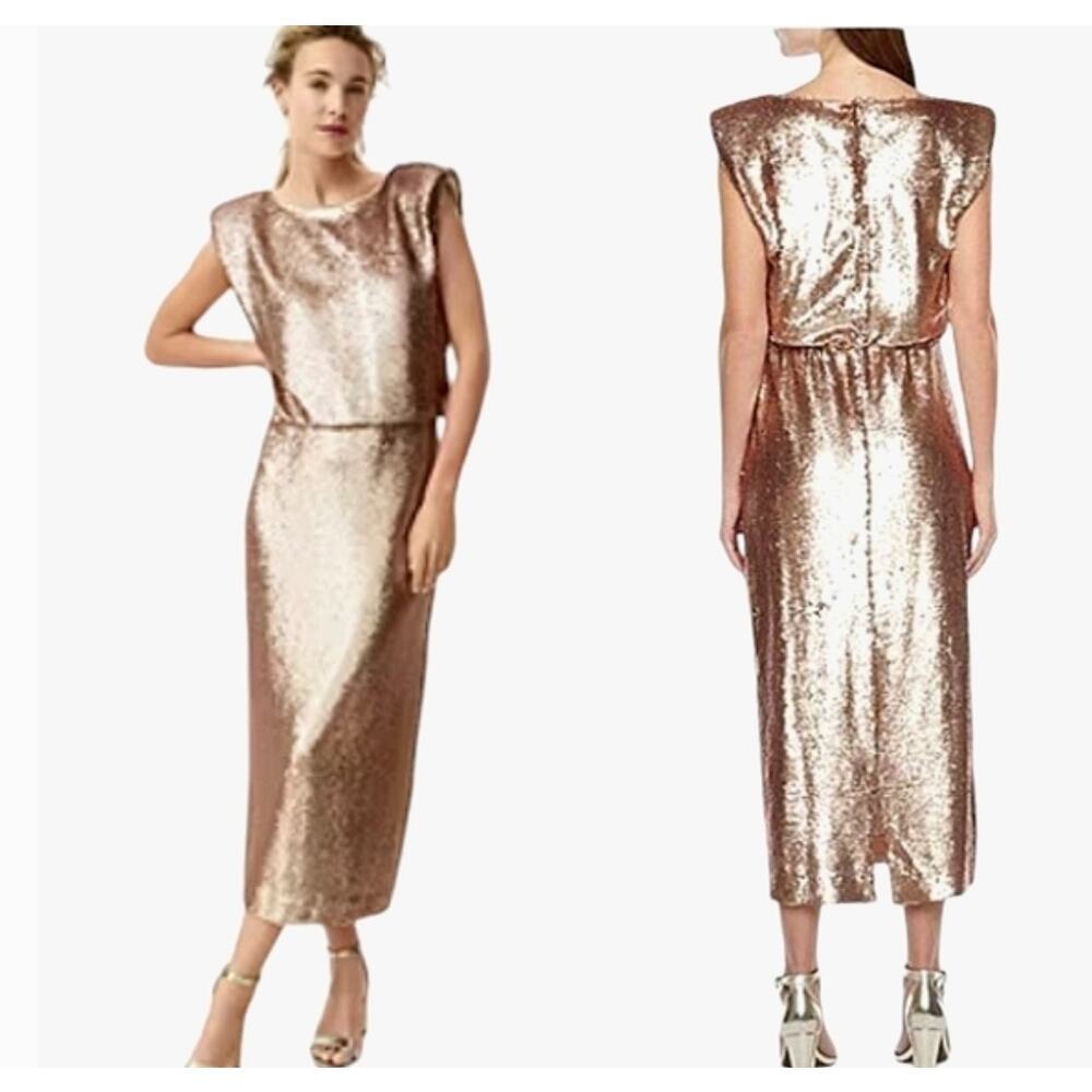4582) Ryegrass Sleeveles Rose Gold Sequin Party Formal Wedding Dress Large